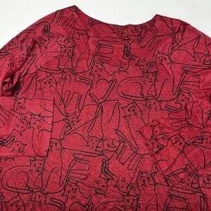 Jess & Jane Tabby Cat Print Raglan Tunic Top Blouse Size XL Slinky Knit Red